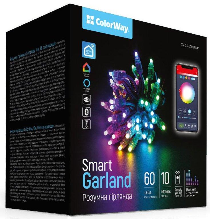Гірлянда ColorWay Smart LED RGB WiFi+Bluetooth 10M 60LED IP65 (CW-GS-60L10