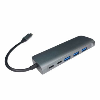 Перехідник USB-C 6 in 1 з роз'ємами 3*USB3.0+HD 4K+USB-C PD charging+USB-C