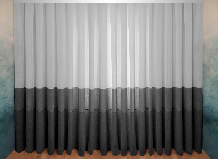 Тюль-штора Декор-Ін Щільний льон Сафарі зі смугою Біло-сірий з чорним 250х